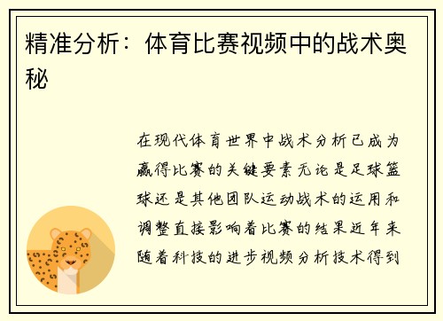 精准分析：体育比赛视频中的战术奥秘